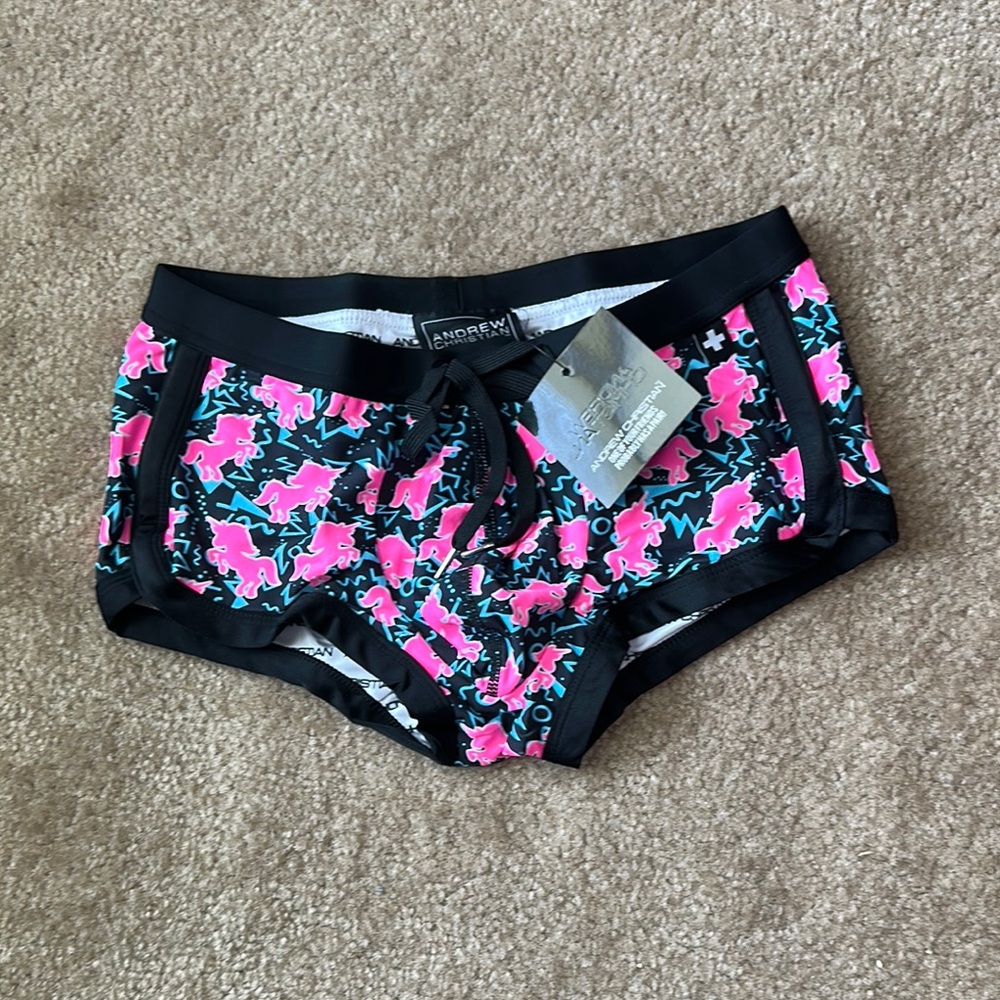 Andrew Christian Mens Vibrant Pink and swim  Black Shorts